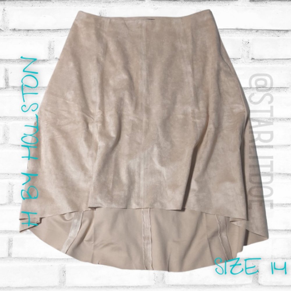 H by Halston faux suede Hi-Low skirt blush pink